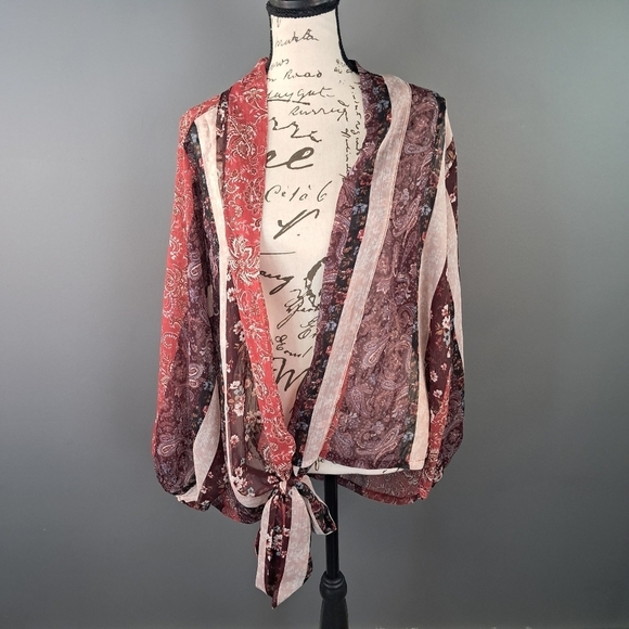 Love Stitch Tops - Lovestitch Kimono Top Size Small Patchwork Floral Print Tie Crinkle Coverup